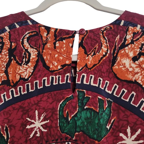 Nordstrom Gallery Multicolored Keyhole Back Short Sleeve Silk Top Size Medium - Picture 4 of 7